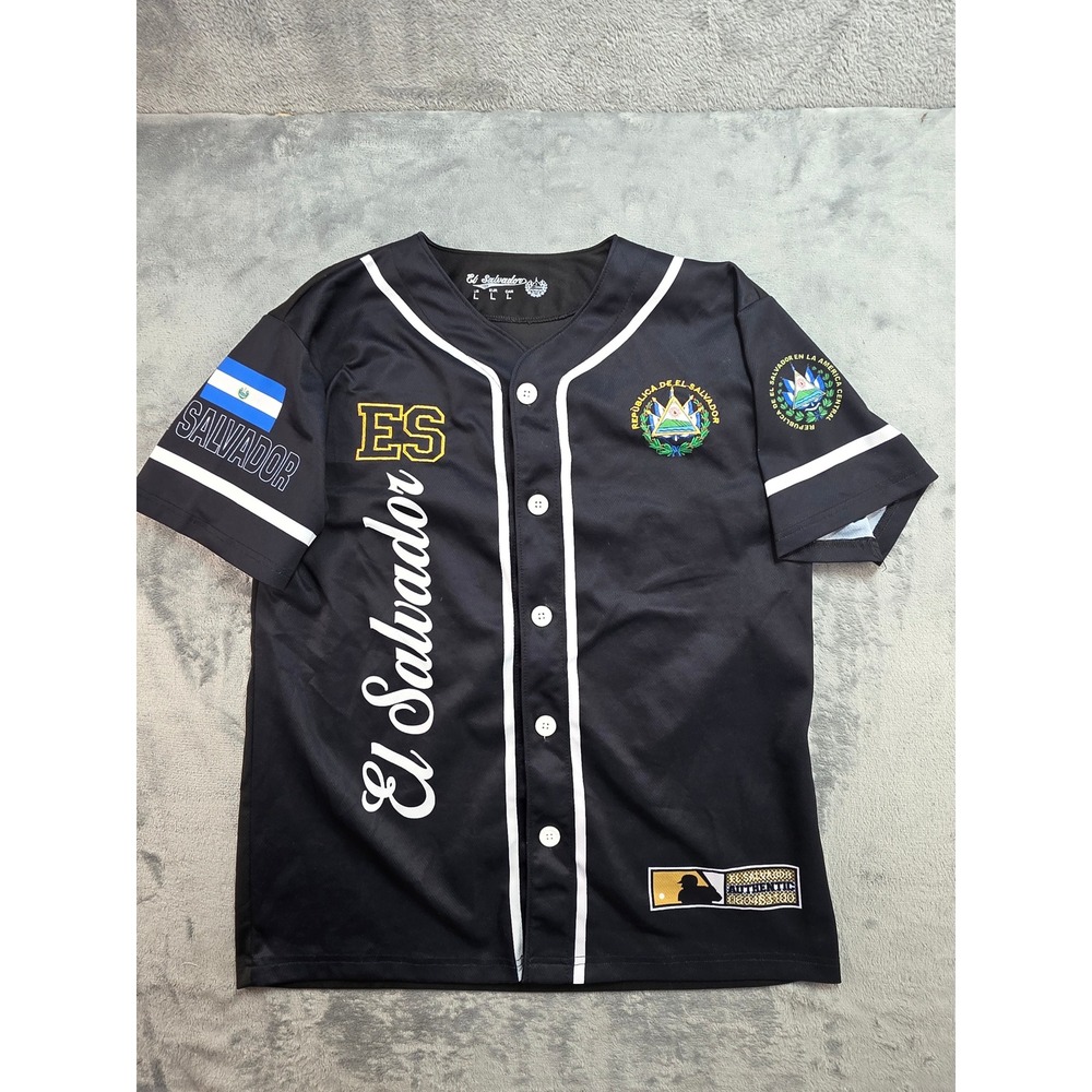 El Salvador Baseball Jersey Mens Large Black Button Up National Team ES Flag
